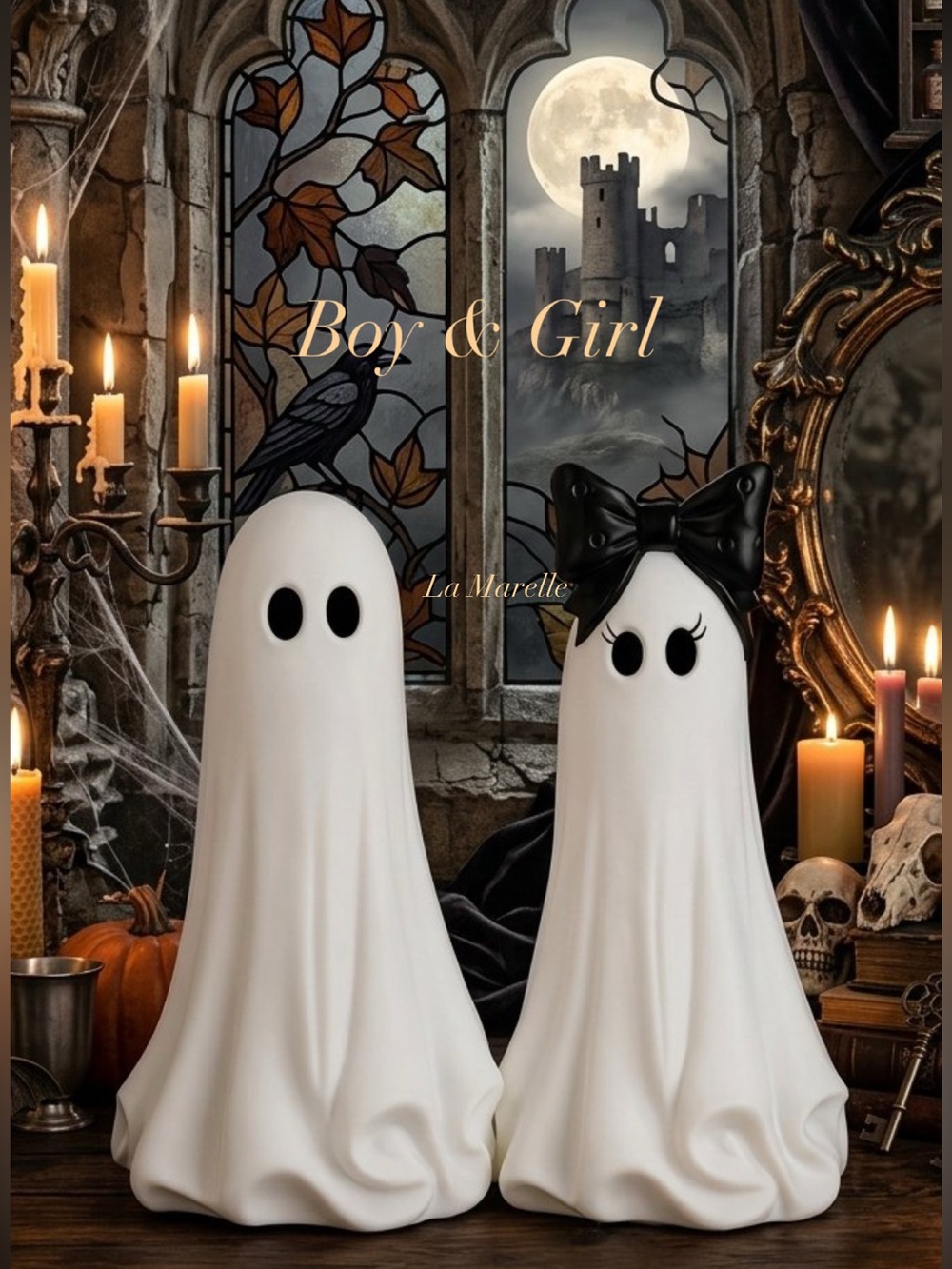 2 | My Texas House Large Ghosts Boy & Girl Halloween, Black and White, 22" & 20”